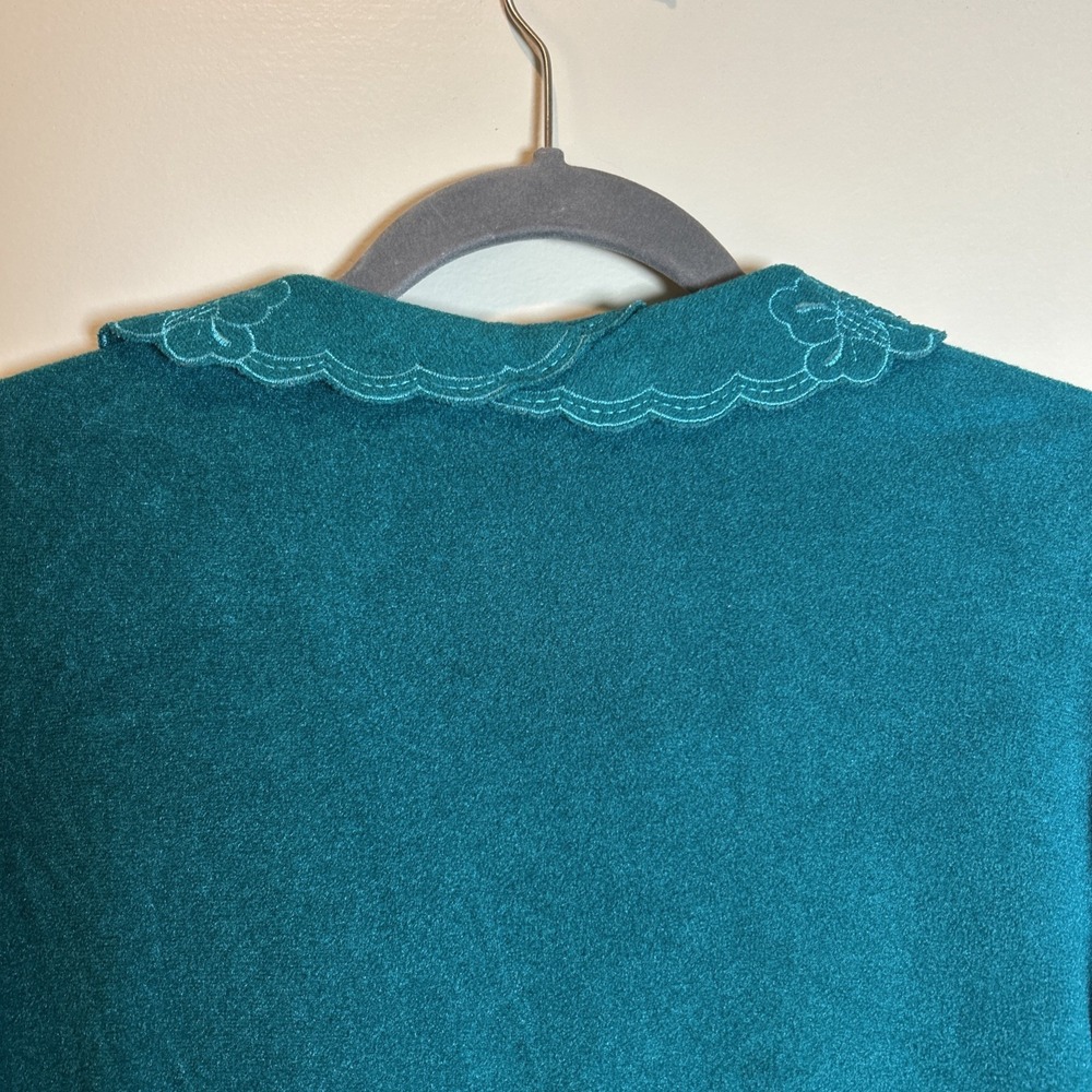 Vintage Vanity Fair Medium Green Lounger House Coat Robe Velour Collar 3/4 Snap - Picture 9 of 11